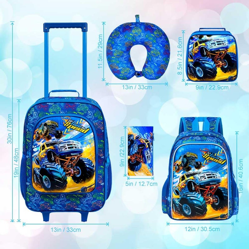 UFNDC 5PCS Kids Suitcase Set for Boys, Car Rolling Luggage with Wheels, Travel Carry on for Children Toddler Elementary - Image 4